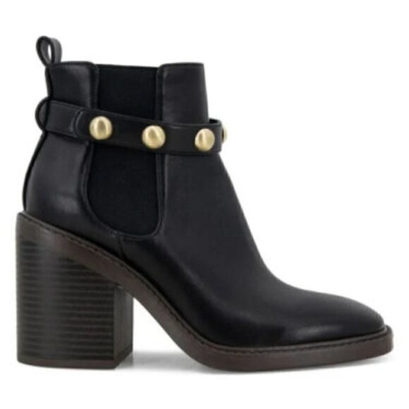 Kensie Shoes - Kensie Karmela Stacked Heel Booties Faux Black Leather Studded Belt Size 10 New